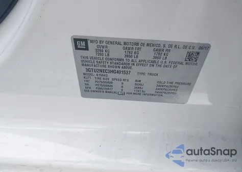 2017 GMC Sierra 1500 Slt from USA, damaged, VIN 3GTU2NEC3HG491537